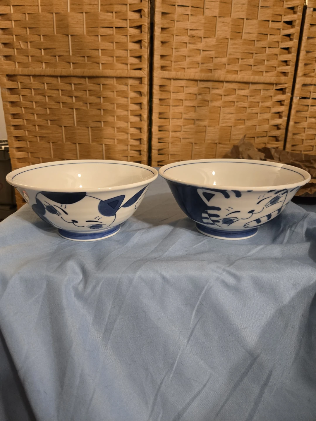 2pc Vintage Japanese Mino-Ware Cat Bowls Set
