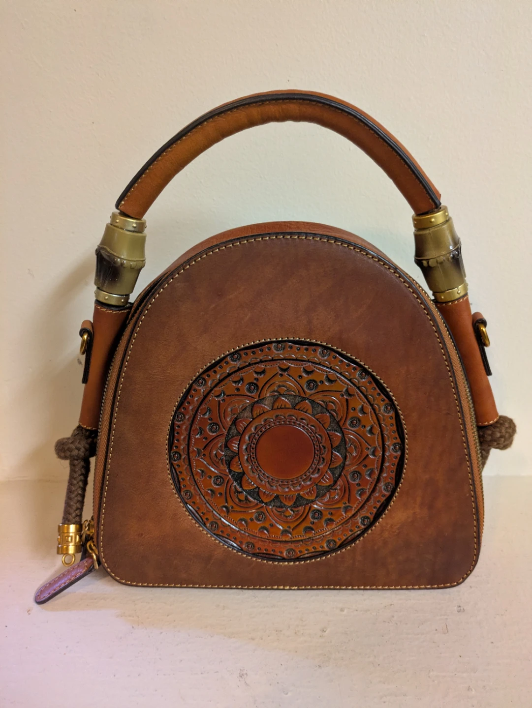 Brown Leather Patterned Handbag