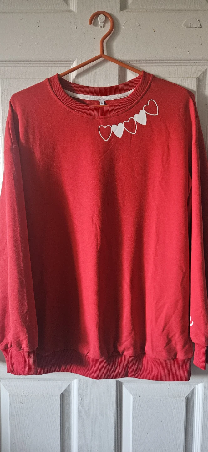 Red Crewneck Sweater with Heart Details