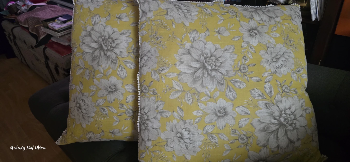 Two Yellow and Grey Floral Throw Pillows - photo 2