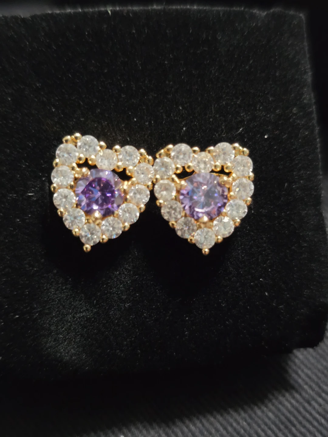 Heart-Shaped Earrings with Purple Stones - photo 5