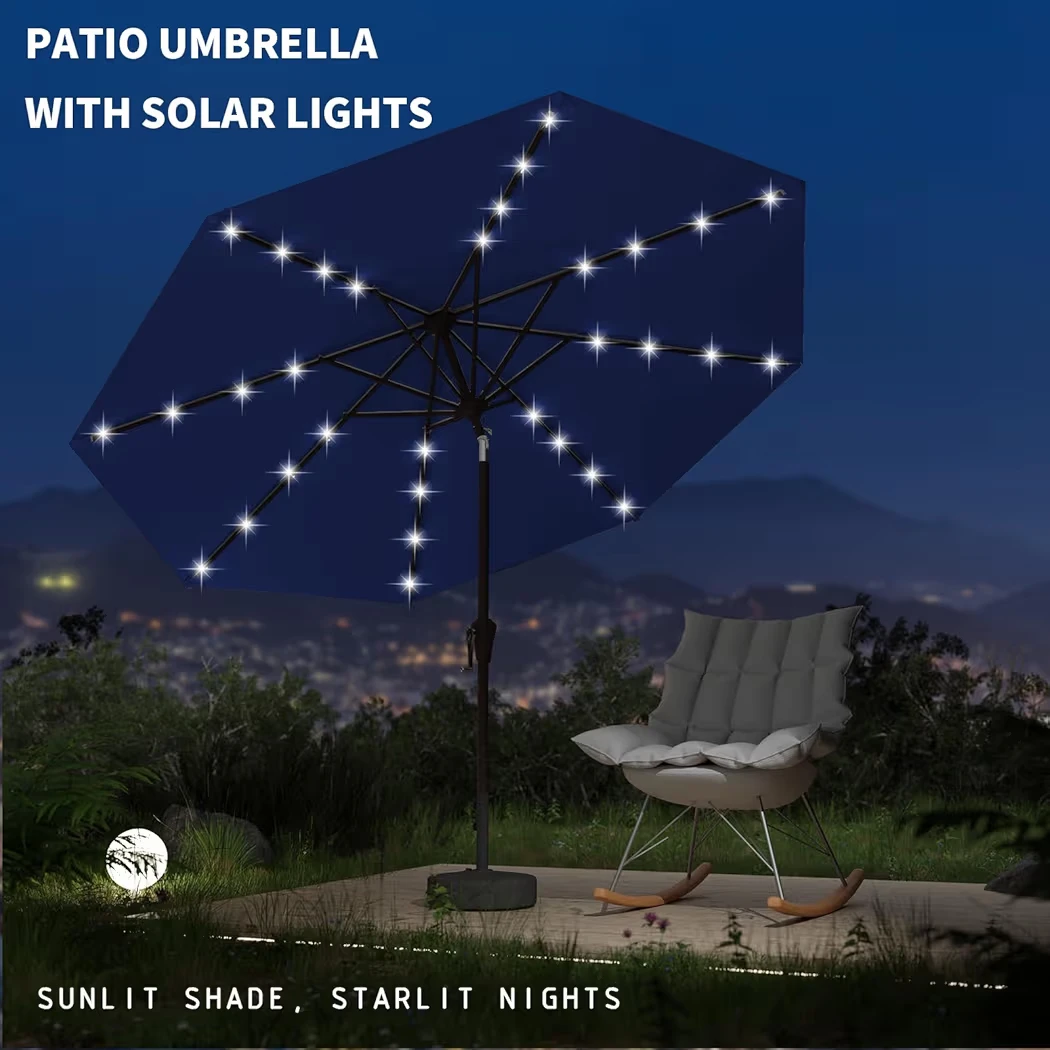NEW In Box 9Ft Navy Blue Solar Powered LED Patio Umbrella - photo 2