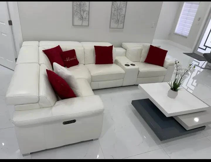 White Leather Sectional Sofa - photo 5
