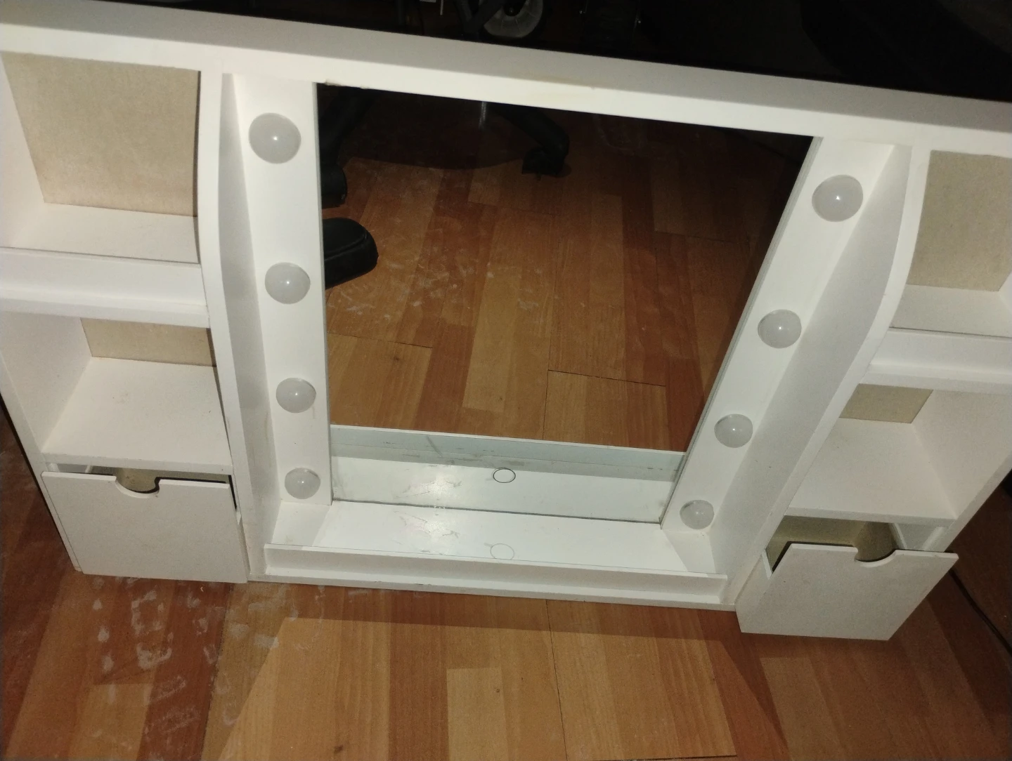 White Vanity Mirror with LED Lights and Storage