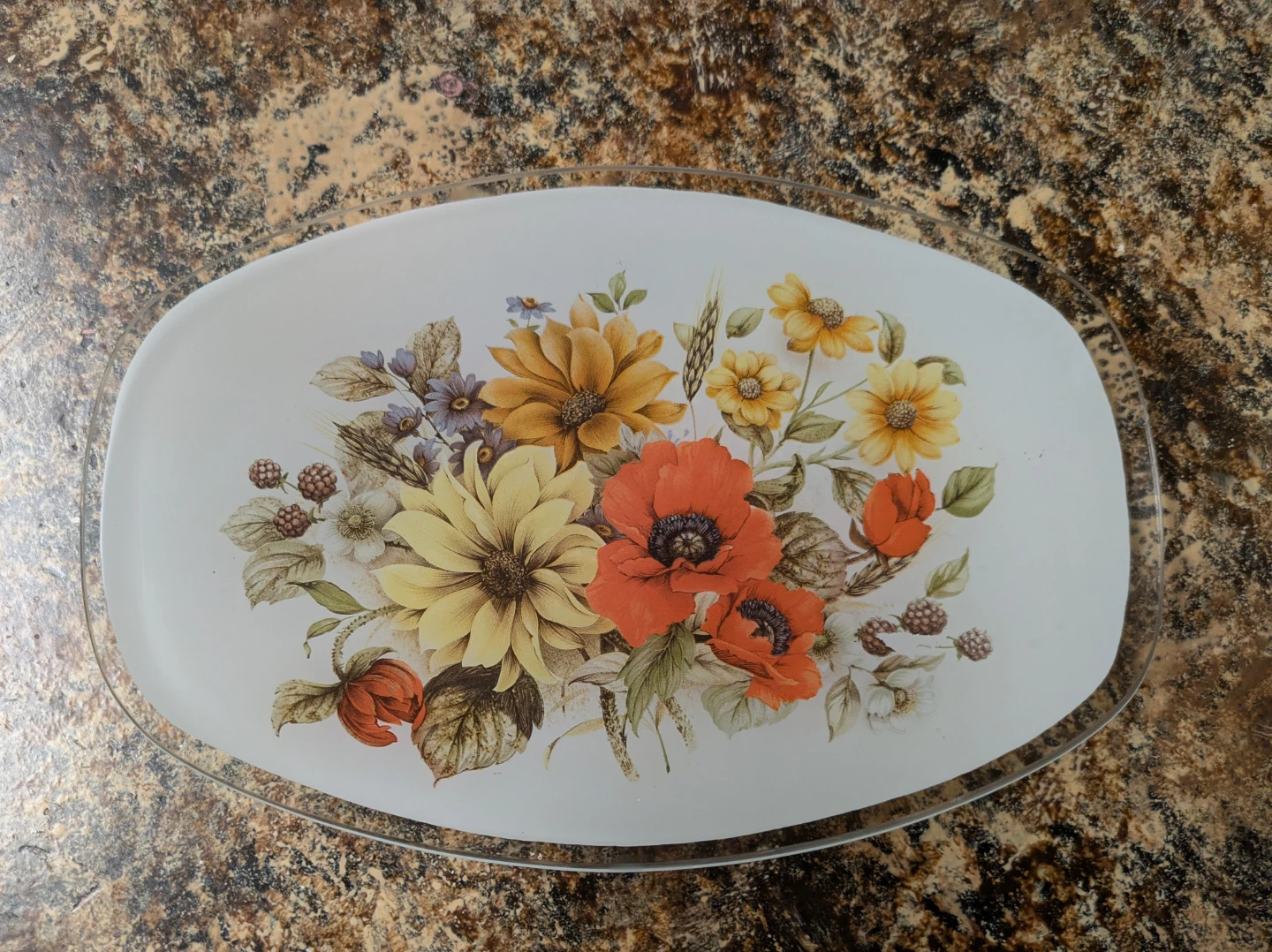 Vintage Floral Glass Serving Platter