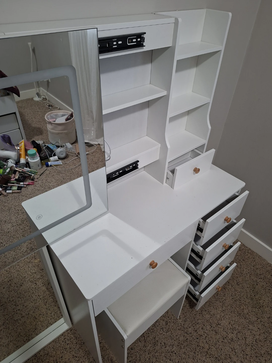 White Vanity with LED Mirror and Stool - photo 5