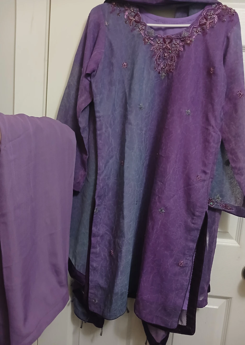 Crinkle shafoon lavender purple Indian/ Pakistani 3 piece