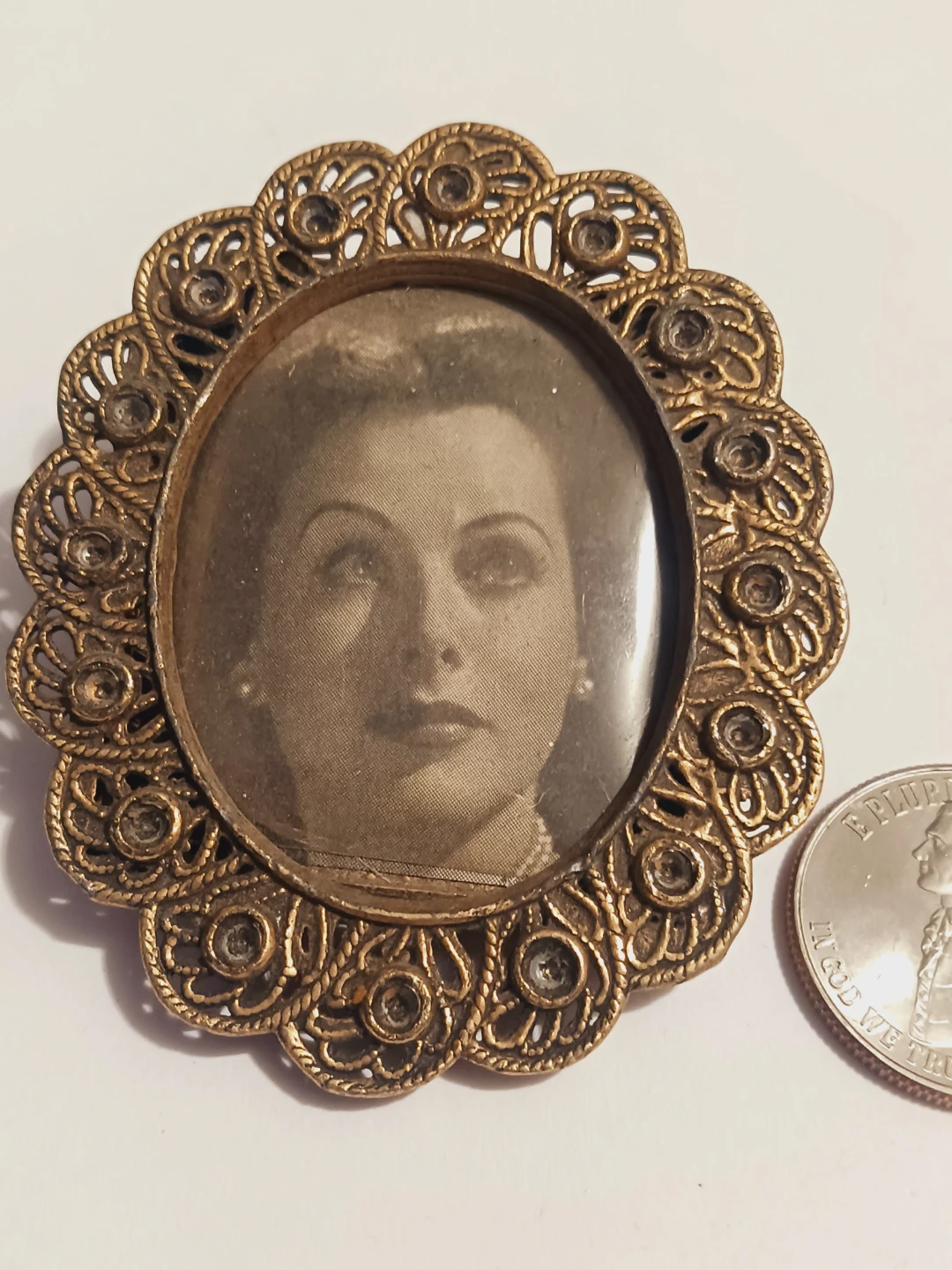Antique Ornate Bronze Filigree Miniature Picture Frame - photo 2