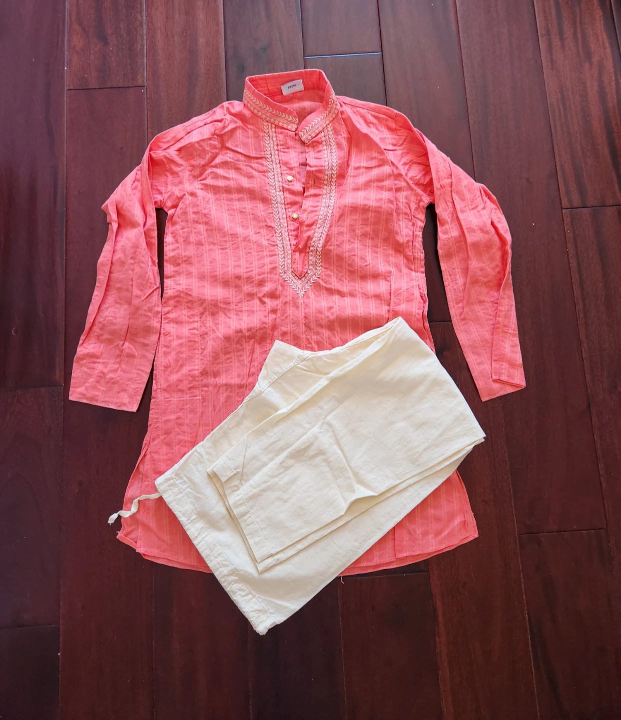 Peach Kurta and Cream Trousers Set