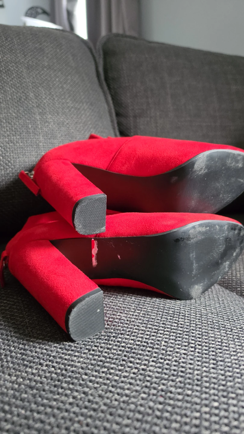 Red suede-look over-the-knee boots - photo 4