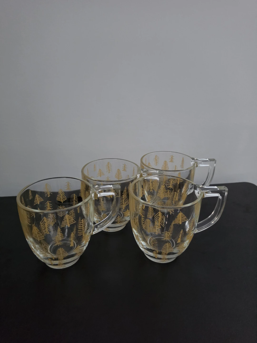Set of 4 Glass Mugs with Gold Tree Print - photo 2