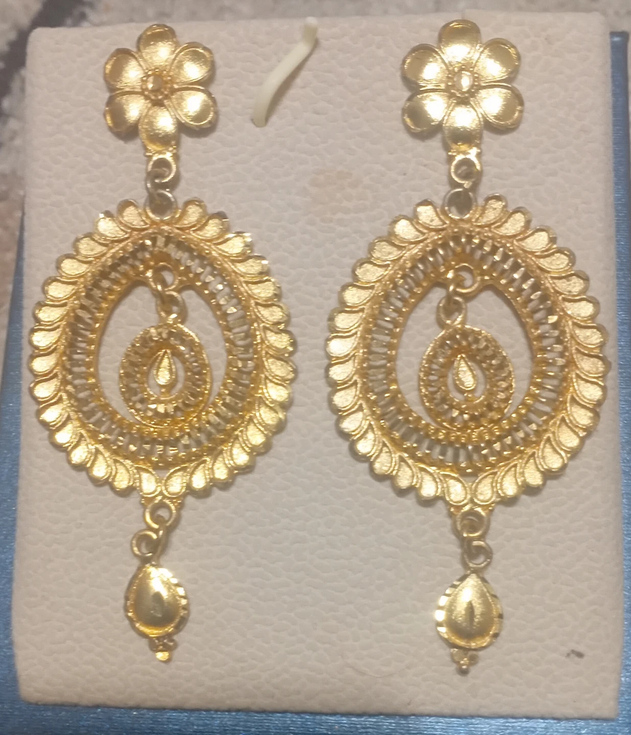 Gold Tone Floral Drop Earrings