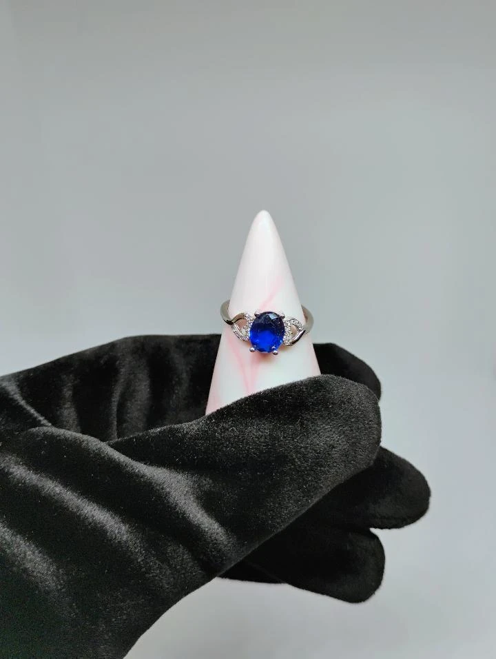 Blue Oval Love Symbol 925 Silver Ring