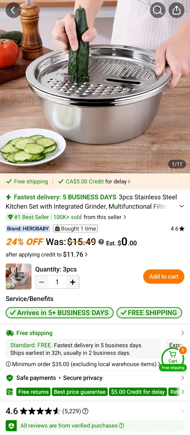 Stainless Steel Kitchen Grater, Colander, Bowl - 3pcs - photo 4