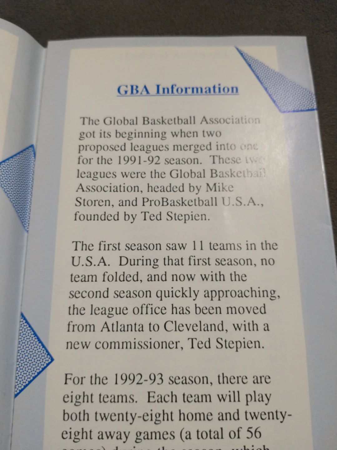 Rare Global Basketball Association 1992-1993 Season Schedule - photo 3