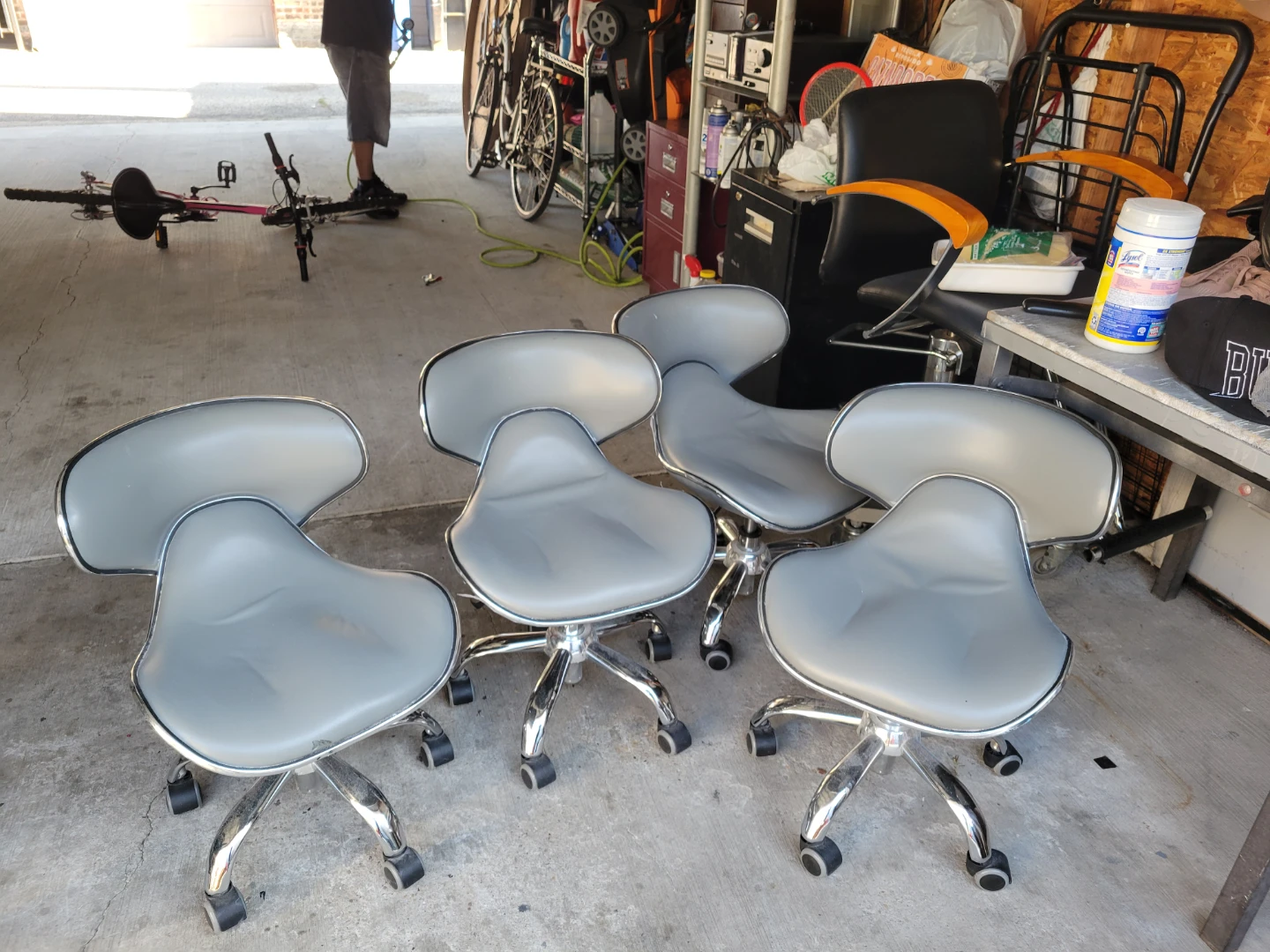 Grey Rolling Salon Chairs