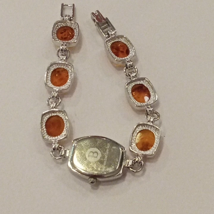 Vintage Badavici Watch With Amber Lucite Cabochons Silvertone - photo 5