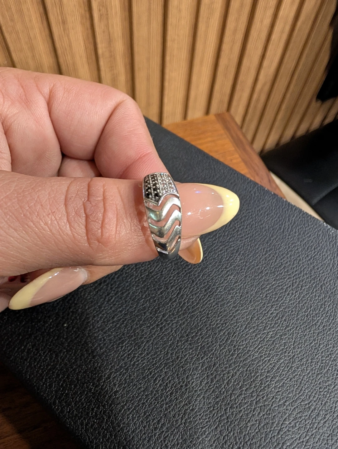 Silver-Tone Ring with Black and Clear Stones