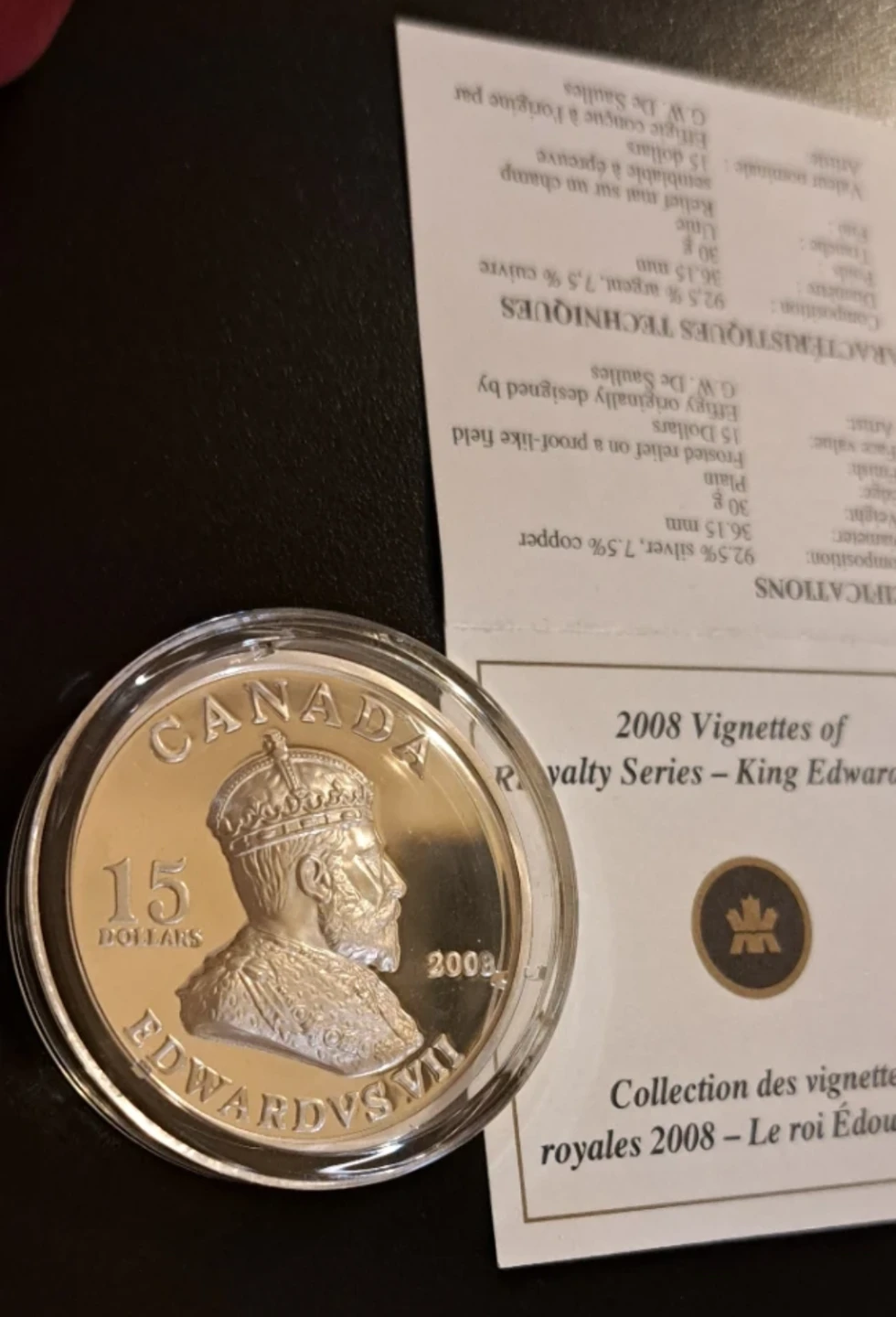 2008 Canada 15 Dollars King Edward VII, .925 Silver Coin