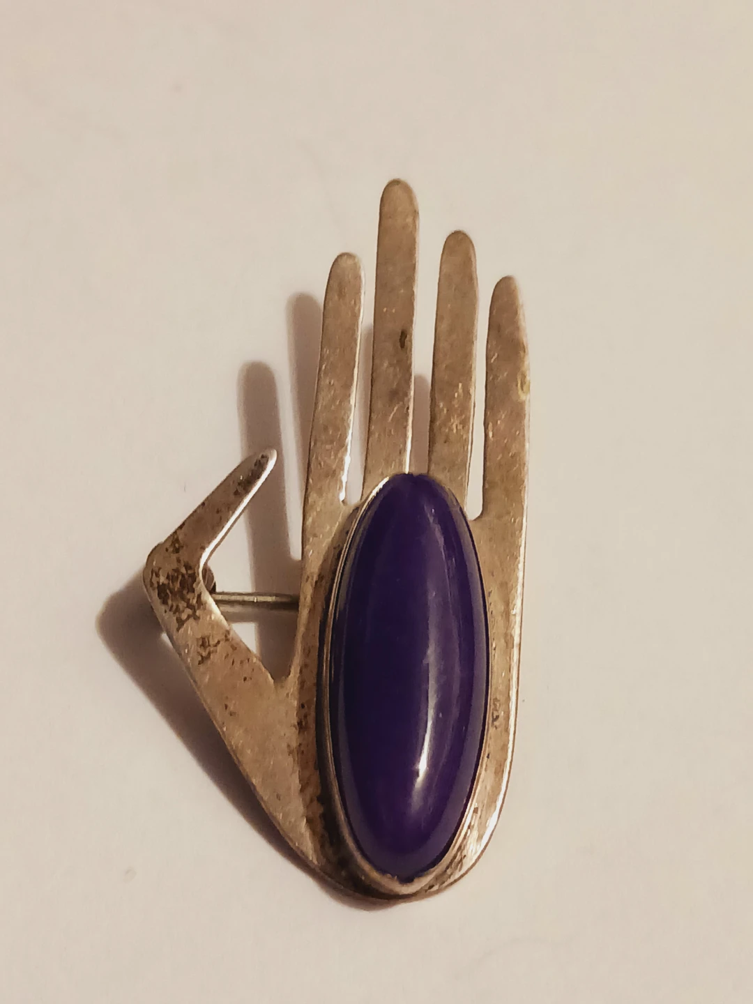 Navajo Sterling Silver 925 Hamsa Hand Brooch with Purple Stone - photo 2