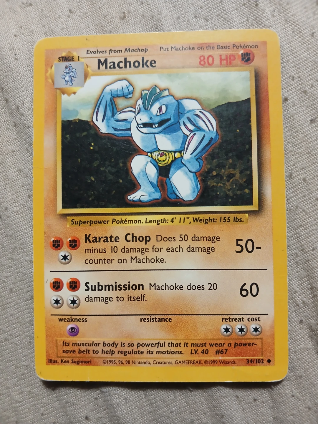 Machoke 34/102 1999 Pokémon Card