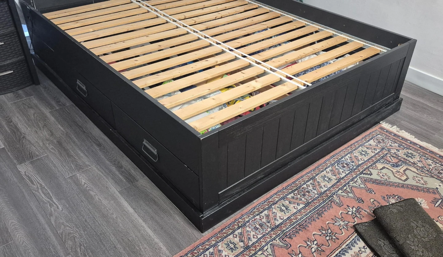 Black Wood Bed Frame with Drawers