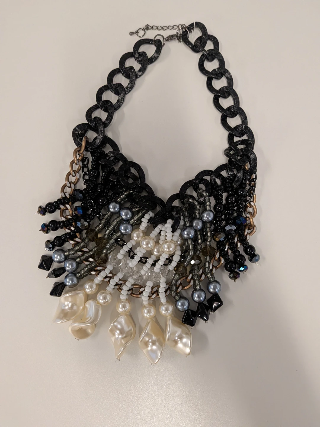 Chunky Statement Necklace with Beads and Pearls
