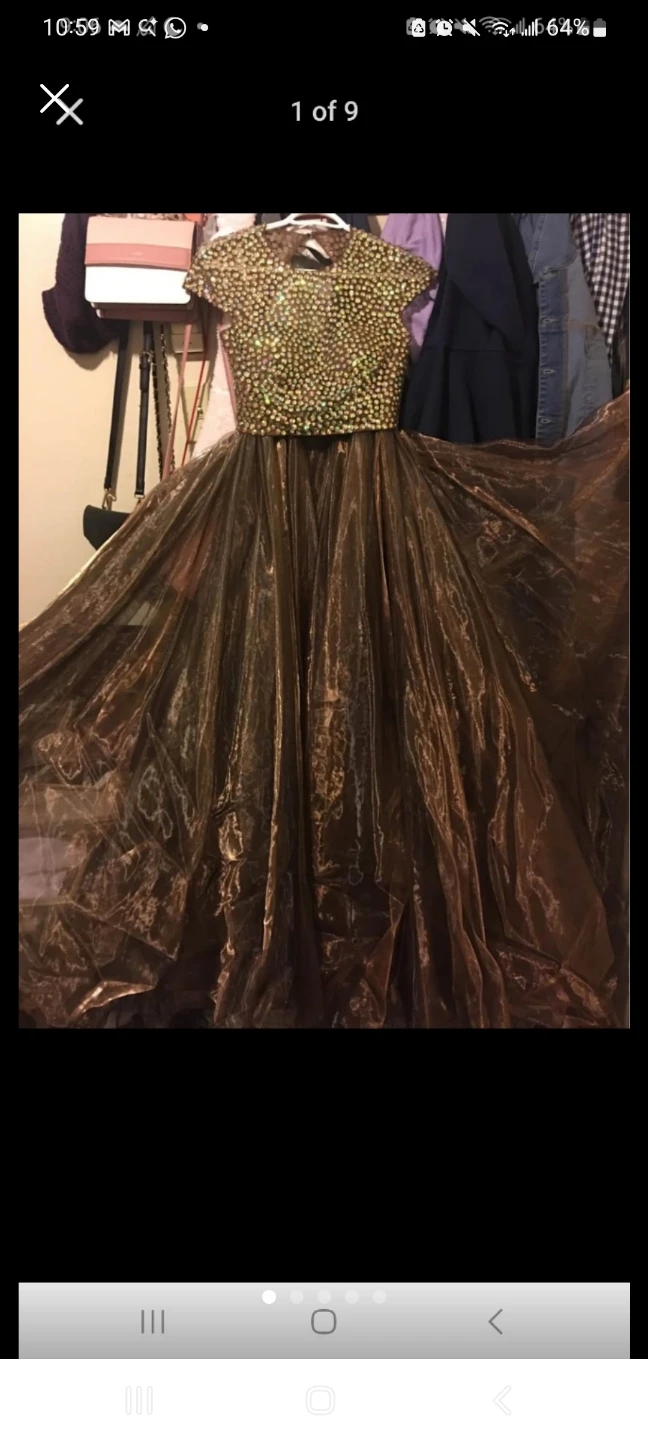 Two-Piece Brown Gown with Crystal Embellishments - photo 5