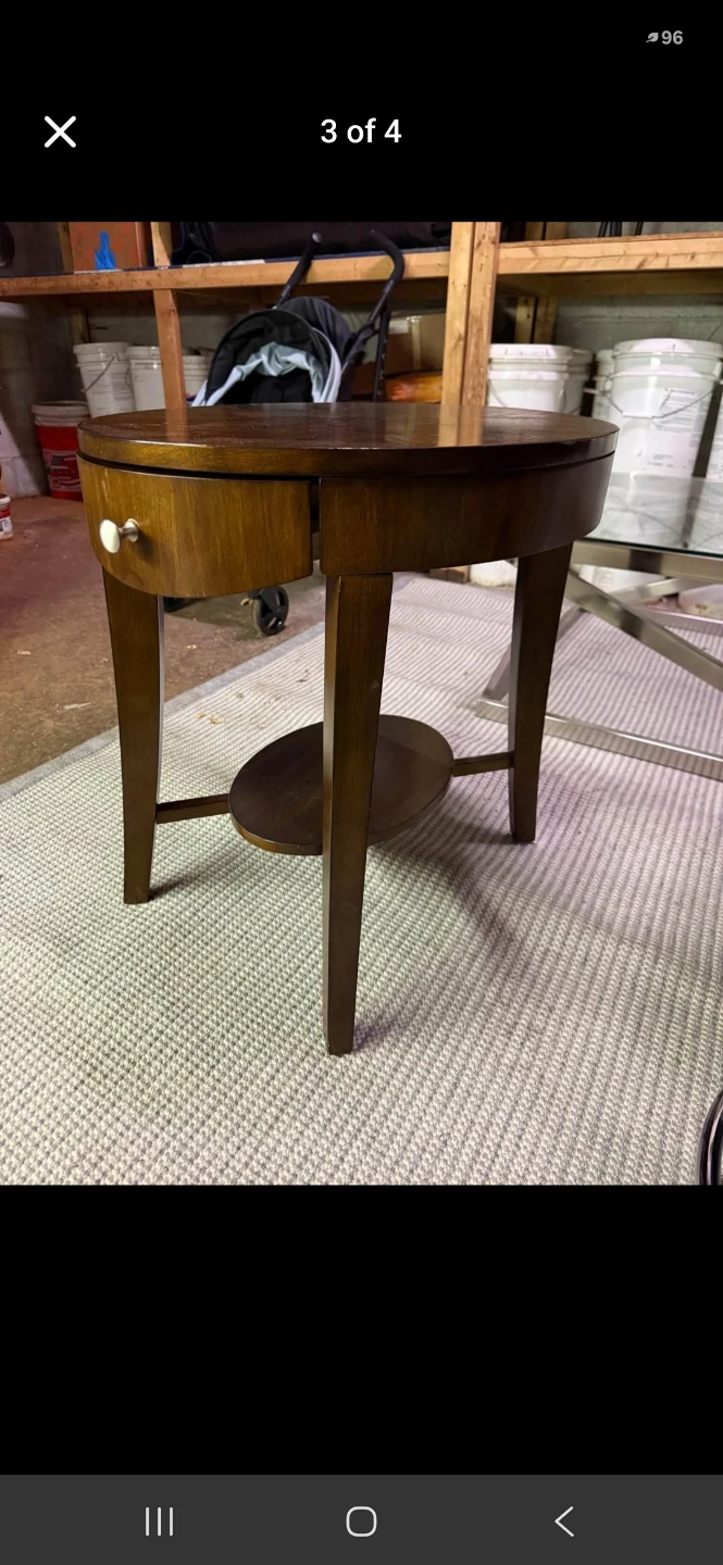 Round Inlay Top Accent Table with Drawer