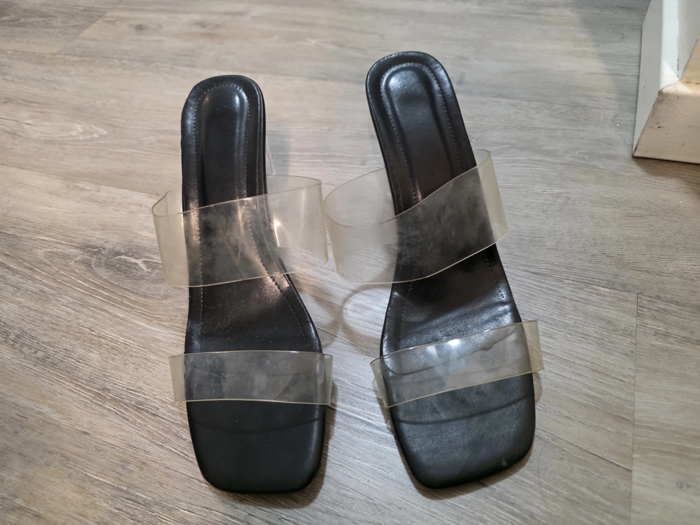 Clear Strap Block Heel Mules