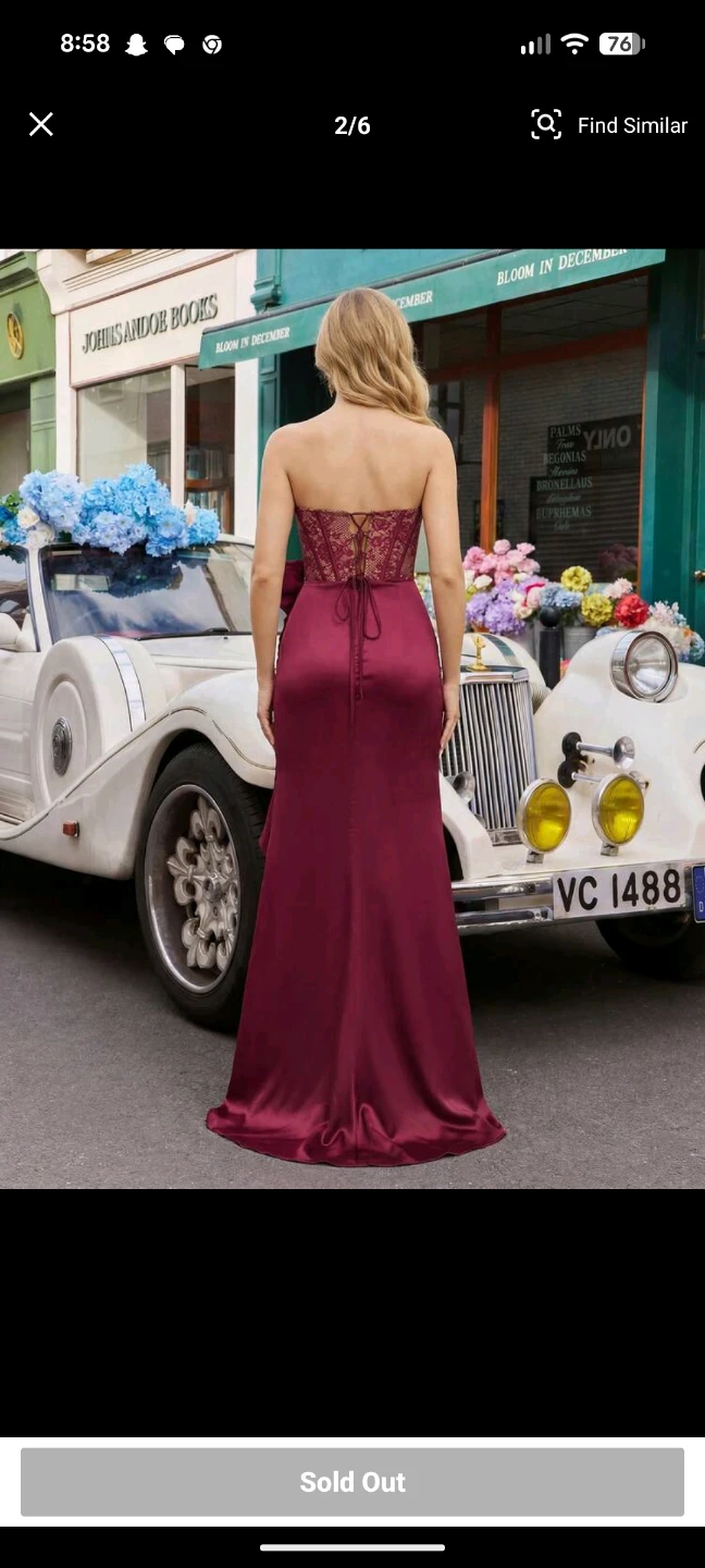 Burgundy Lace Corset Evening Gown - photo 5