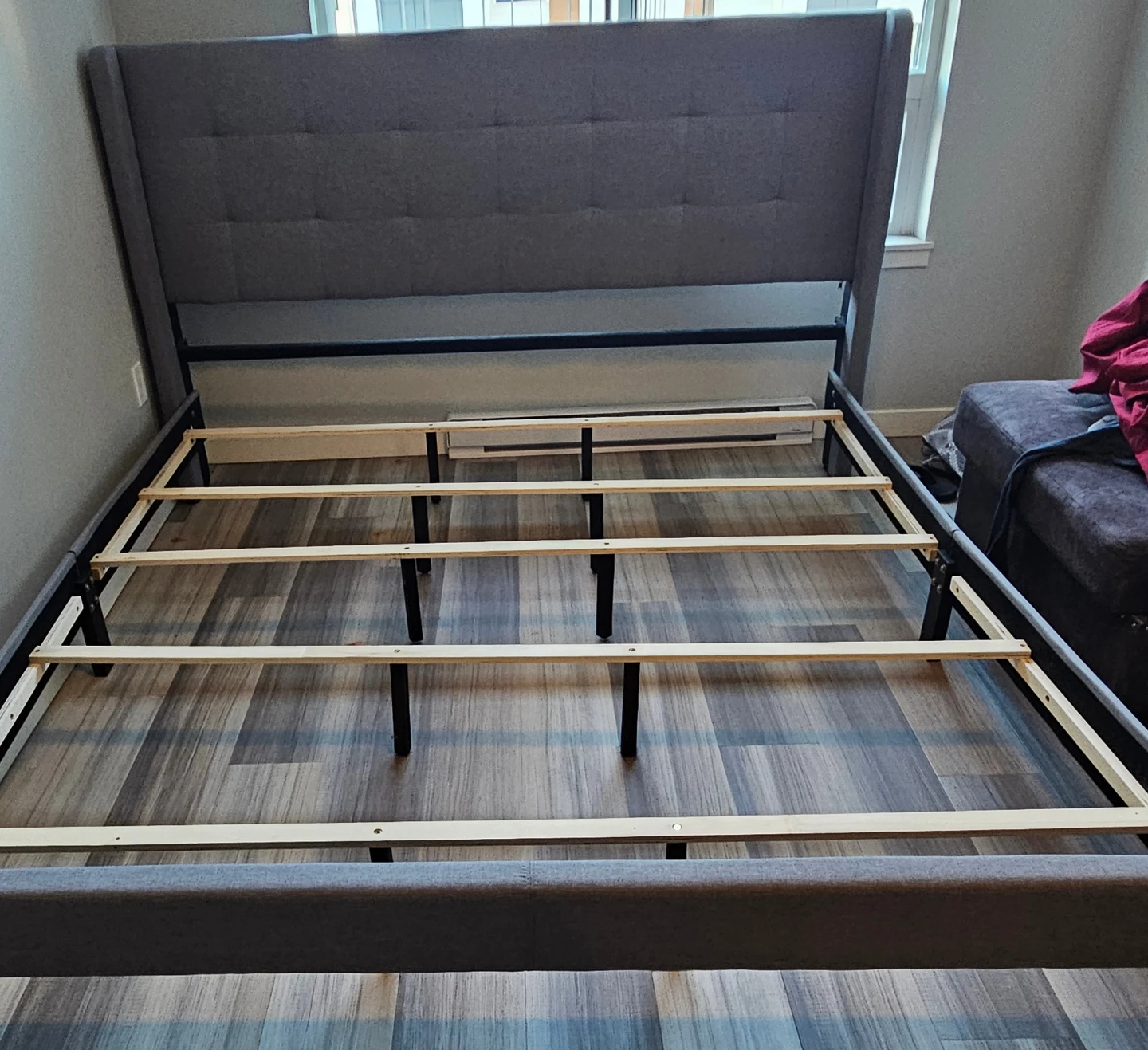 Grey Upholstered king Size Bed Frame