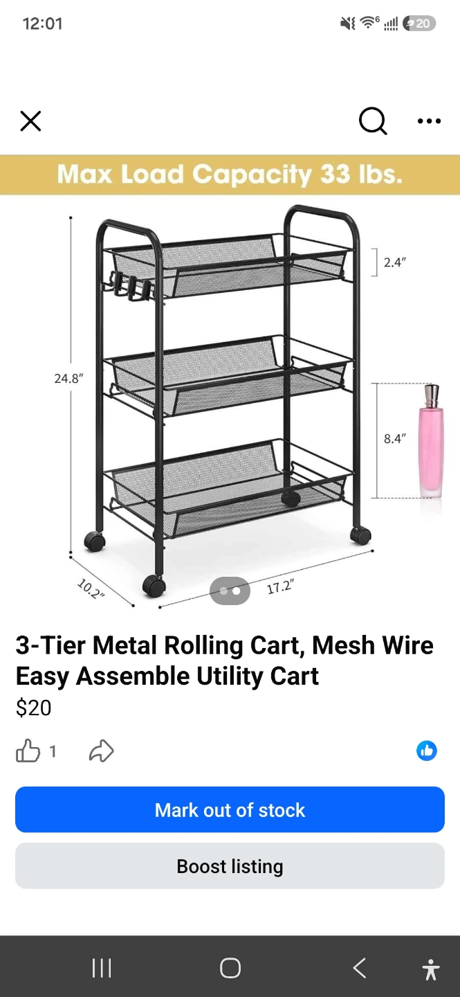 3-Tier Metal Rolling Utility Cart