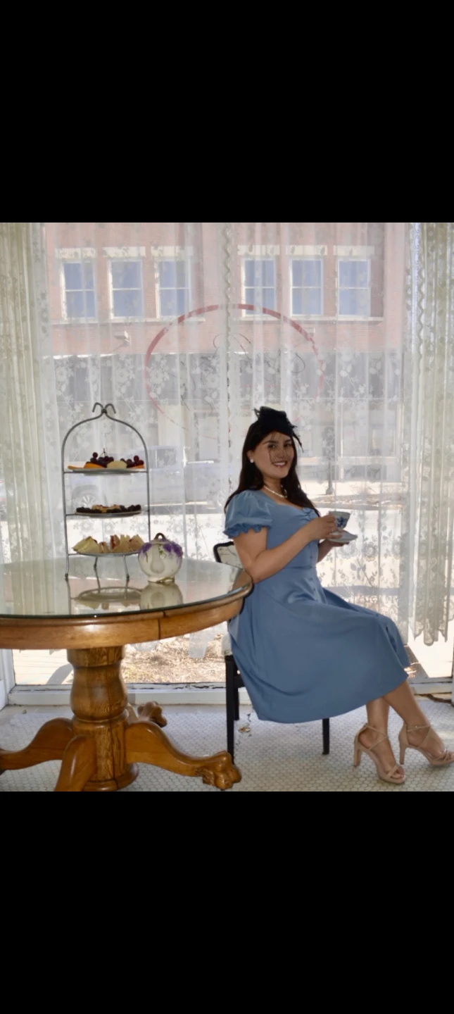 Blue Midi Dress with Smocked Back - photo 2