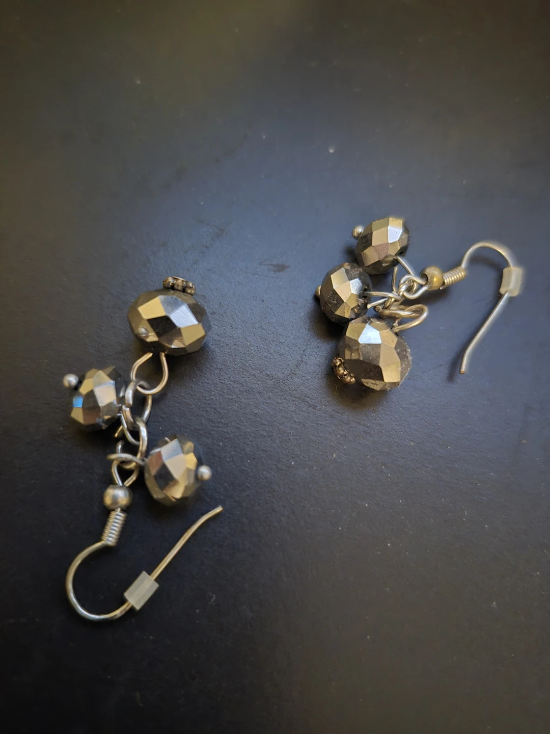 Faceted Grey Bead Drop Earrings