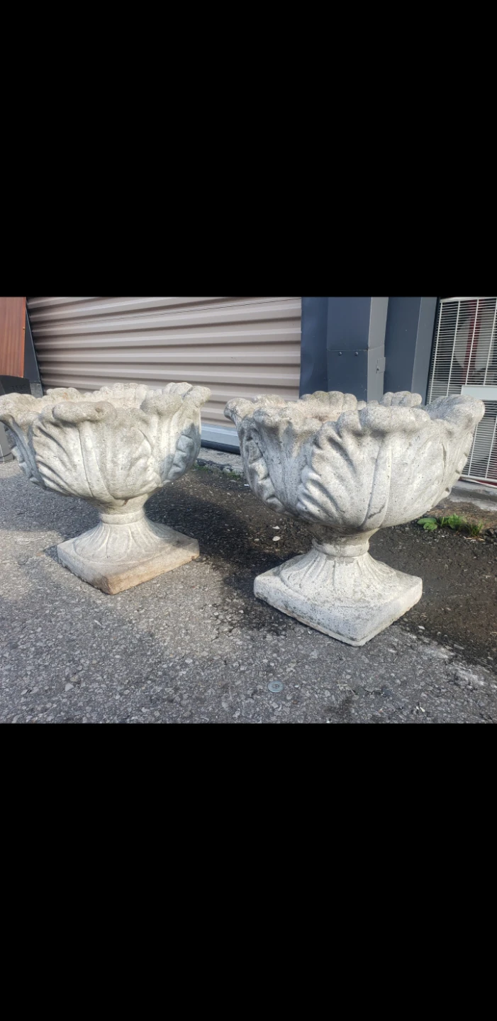 Vintage Concrete Urn Planters - Pair