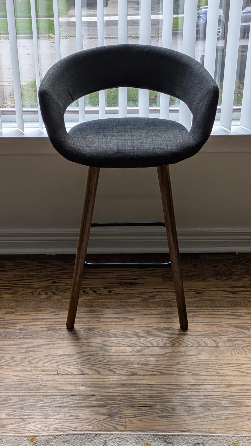 Dark Grey Fabric Bar Stool with Wood Legs - photo 2