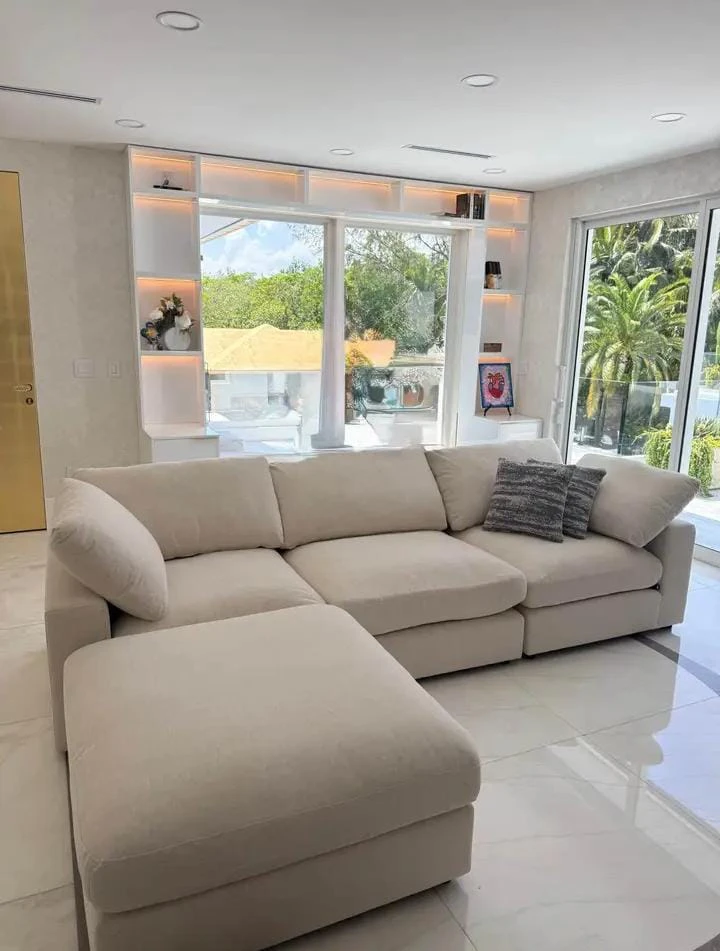 Cream Modular Sectional Sofa with Ottoman