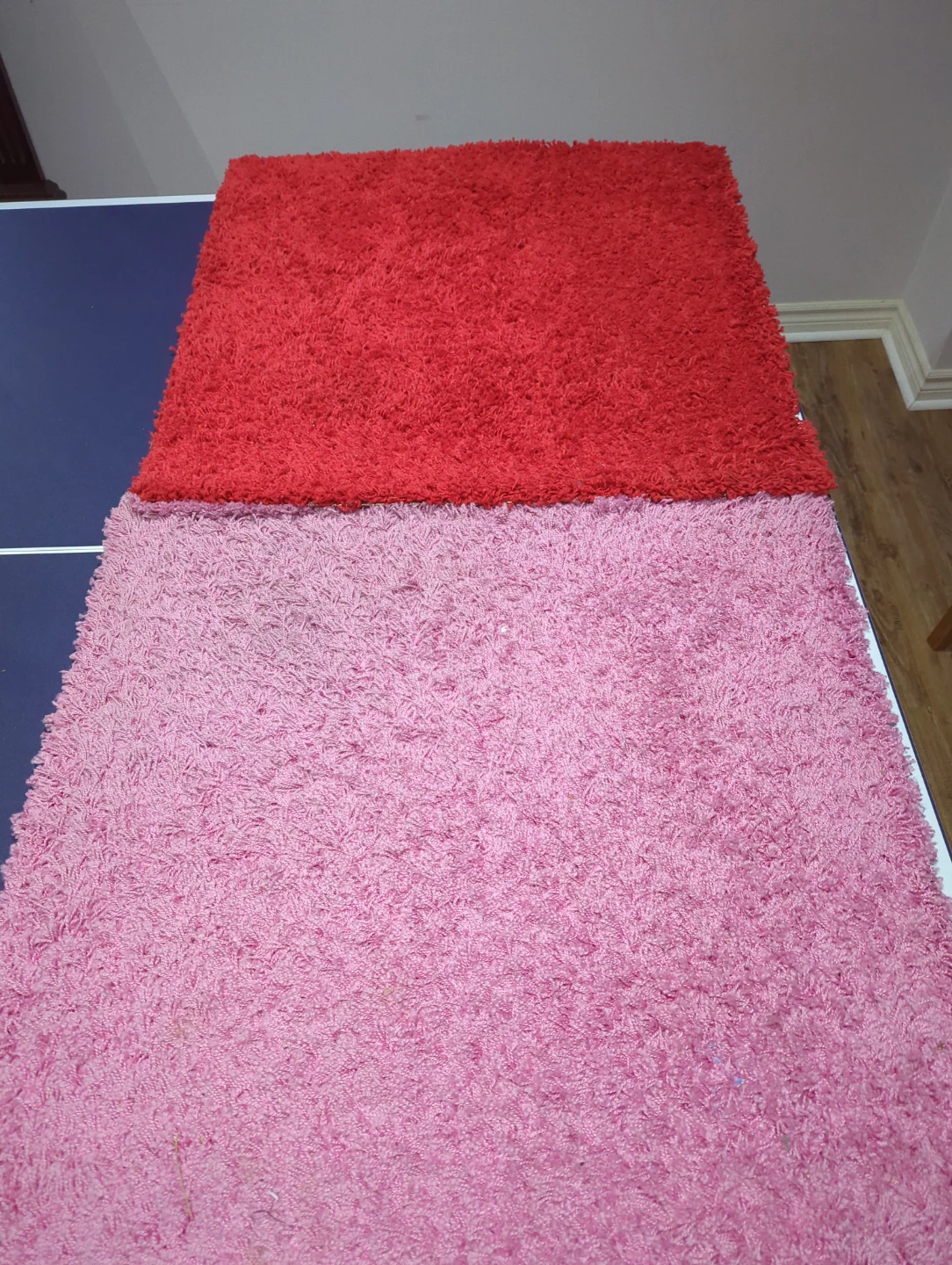 Two Shaggy Bath Mats (Red and Pink)