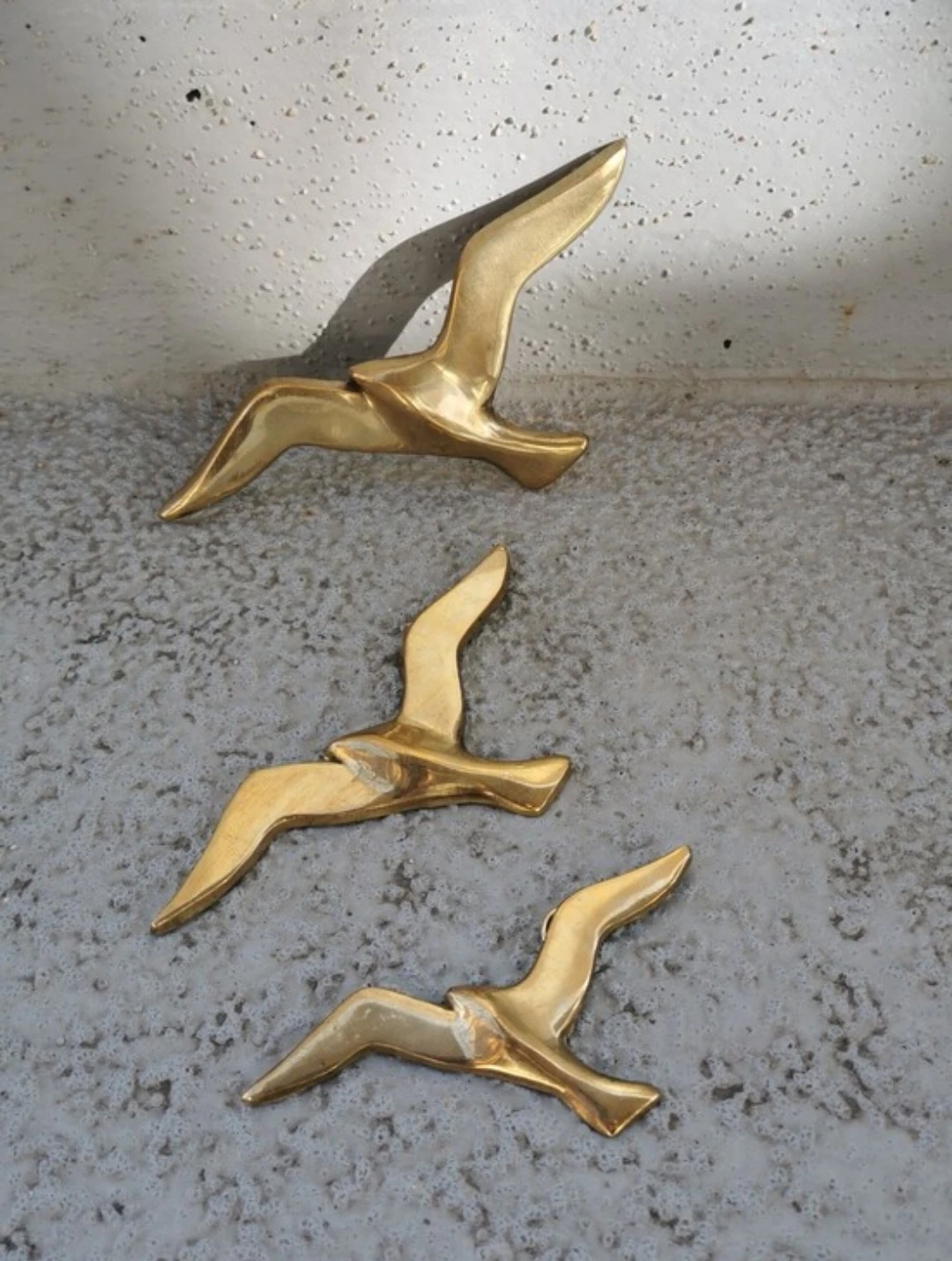 Vintage Mid-Century Small Brass Flying Birds Wall Decor - photo 4