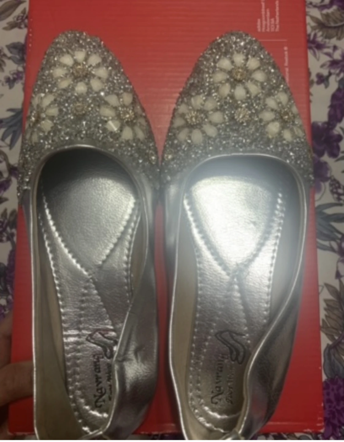 Navrang Silver Embellished Ballet Flats 🏈