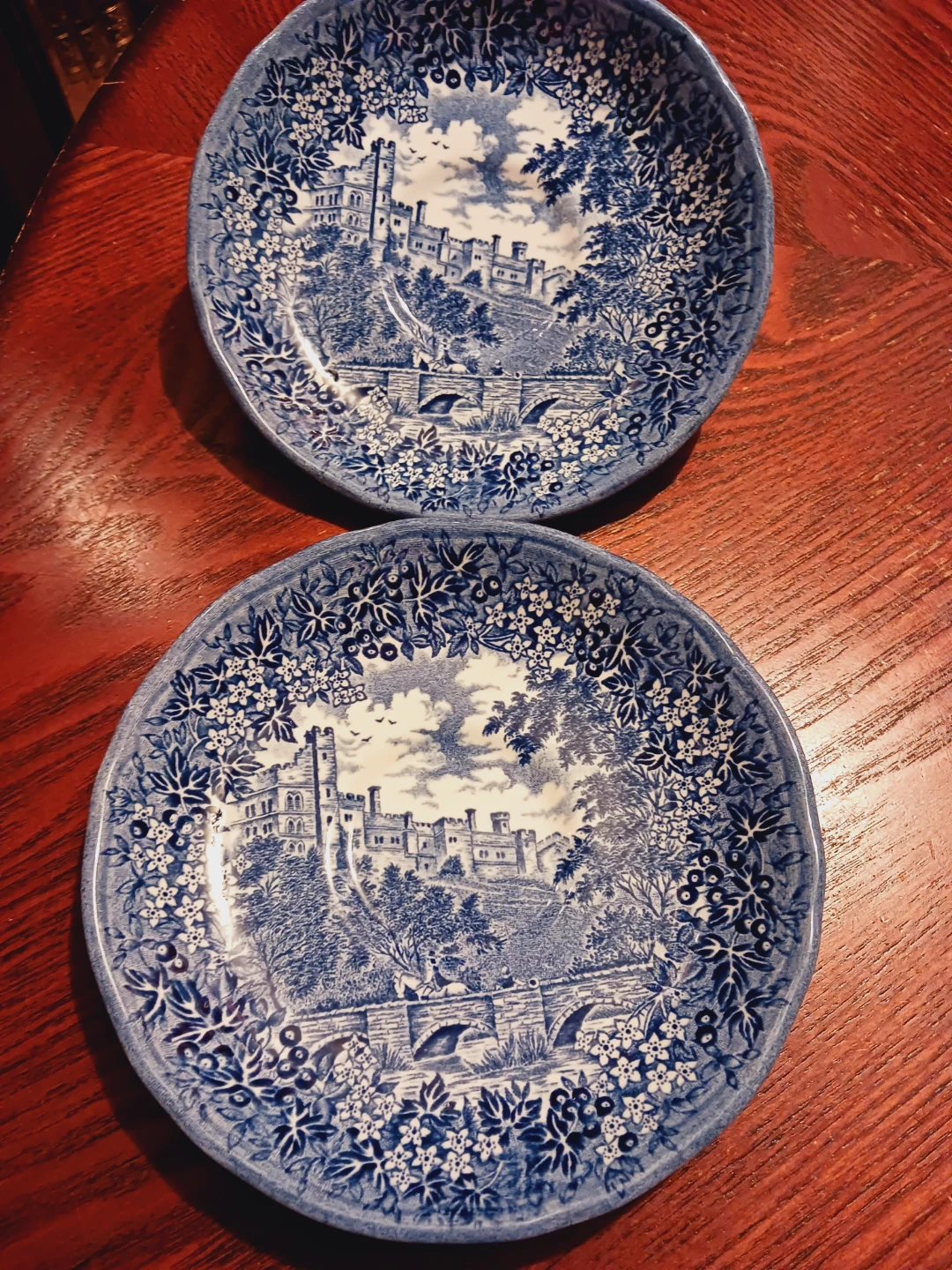 Set of 2 Vintage Blue and White Decorative Plates