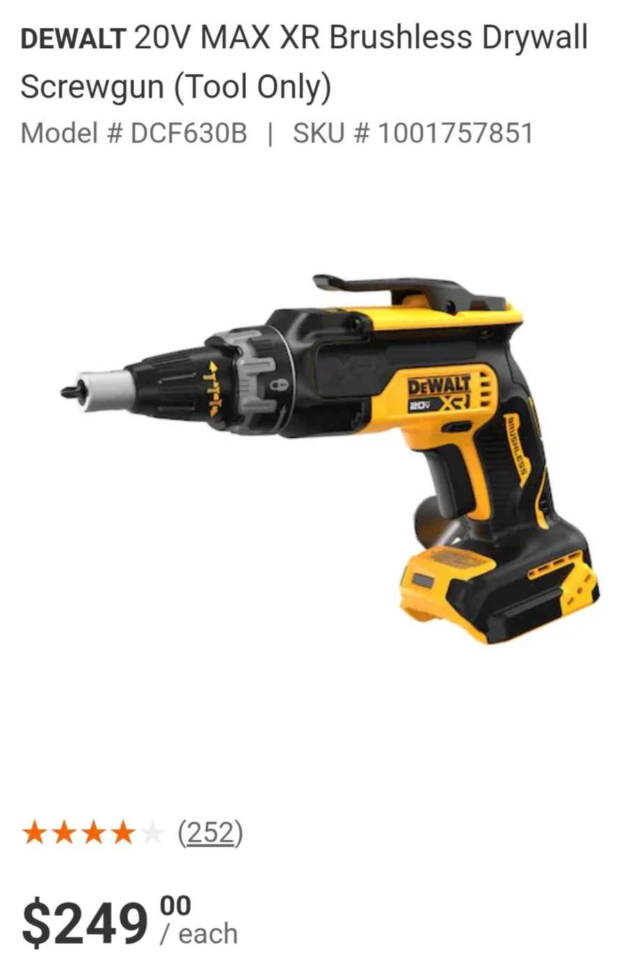 DEWALT 20V MAX XR Brushless Drywall Screwgun (Tool Only) - photo 2