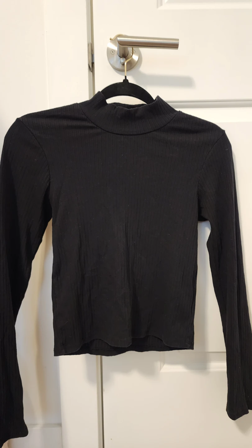 Black Long-Sleeve Ribbed Mock Neck Crop Top