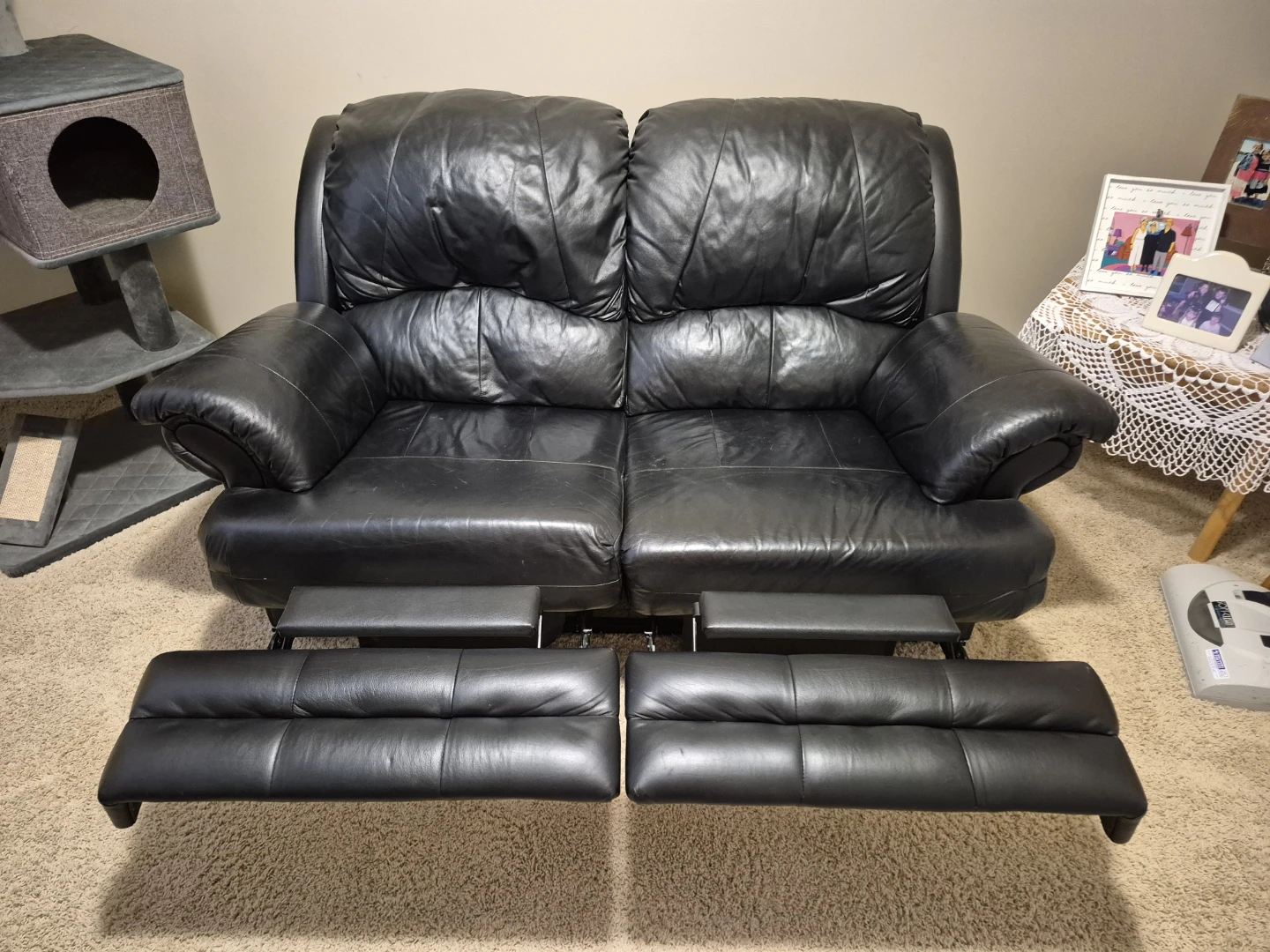Leather Loveseat - Reclining (Black) - photo 2