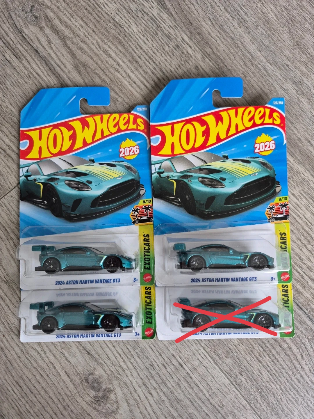 Four Hot Wheels 2024 Aston Martin Vantage GT3