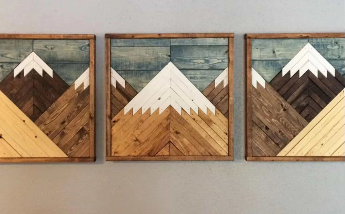 Handmade Rustic Wooden Mountain Wall Art