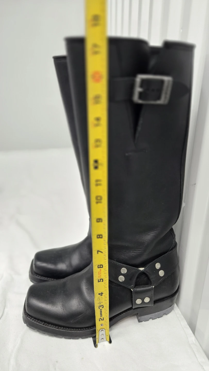 Embossy Men's Black Leather Harness Knee High Boots Square 9.5 - photo 5