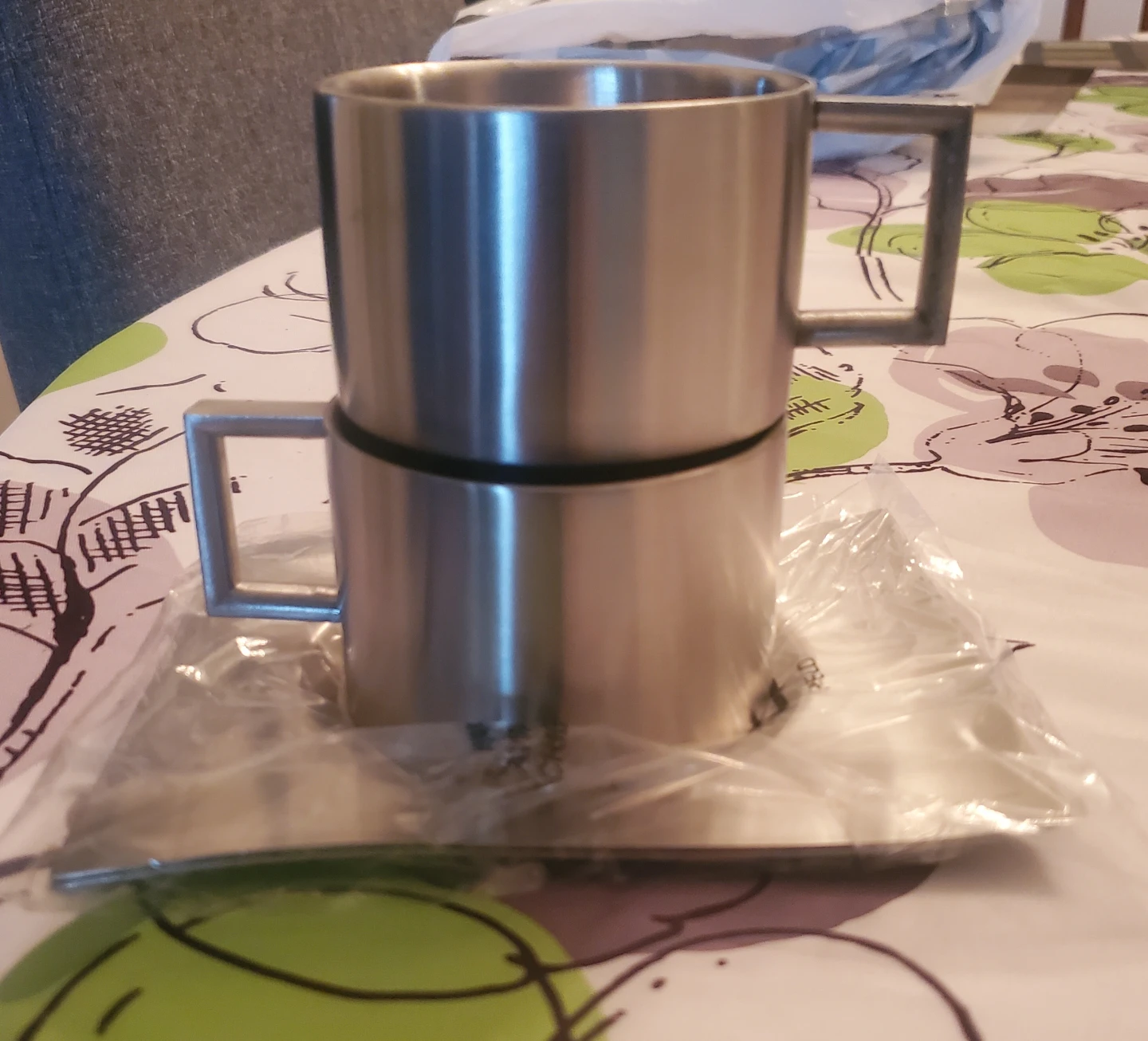 Set of Two Stainless Steel Mugs with Matching Saucers - photo 2