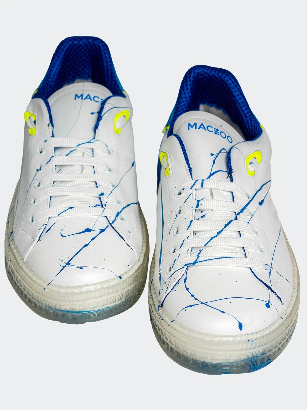 Maceoo white sneakers with blue splatter